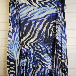 Tropical NEW Chicos Black Label Blue Pleated Maxi Skirt womens 2 M Long
